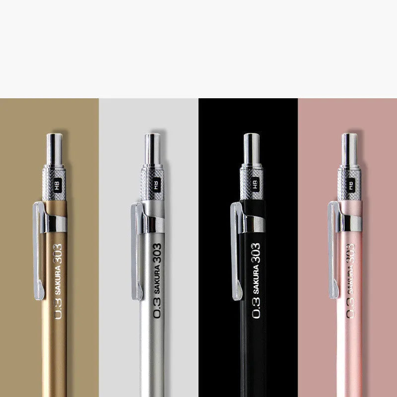 Metal mechanical pencil in gold, silver, black or pink with 0.5mm or 0.3mm lead size options