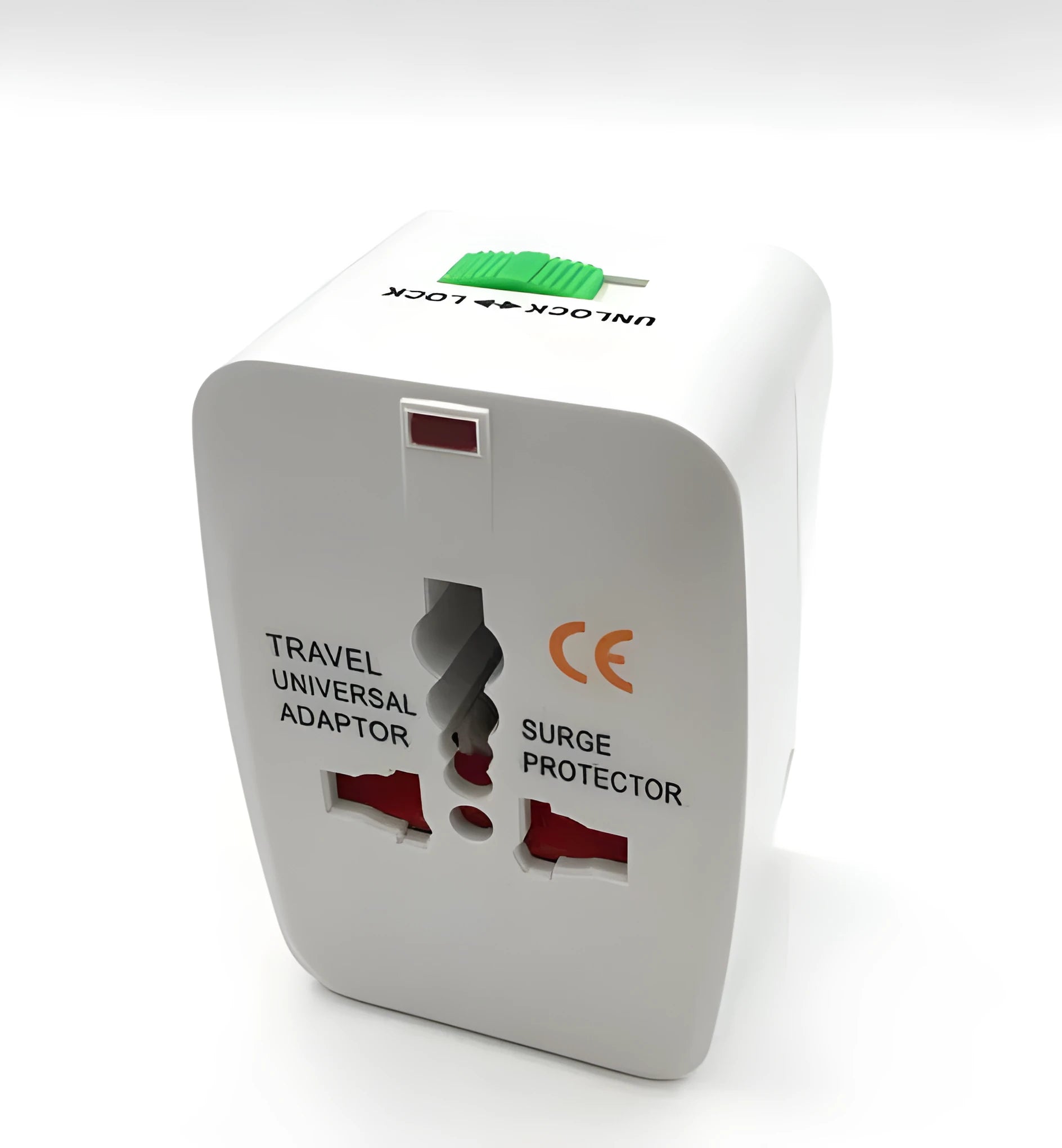 Compact universal travel plug converter with multi-country socket compatibility for mobile phone charging.