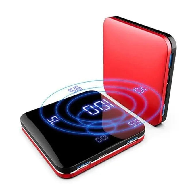Ultra-thin mirror mini charging bank with LCD display and alloy shell in rose gold finish