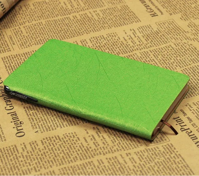 A6 PU leather notebook with pen slot, 100 forest paper pages, black cover, pen design notepad