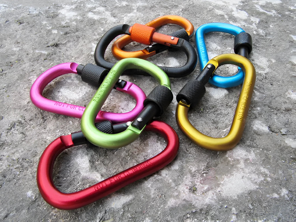 80mm D type aluminium alloy carabiner in black with polished finish