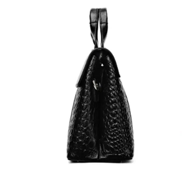 Simple women's black shoulder bag with PU lining, large size 36cm width, structured shape