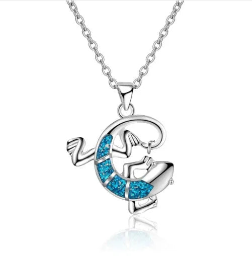Silver filled blue opal sea turtle pendant necklace with vintage finish