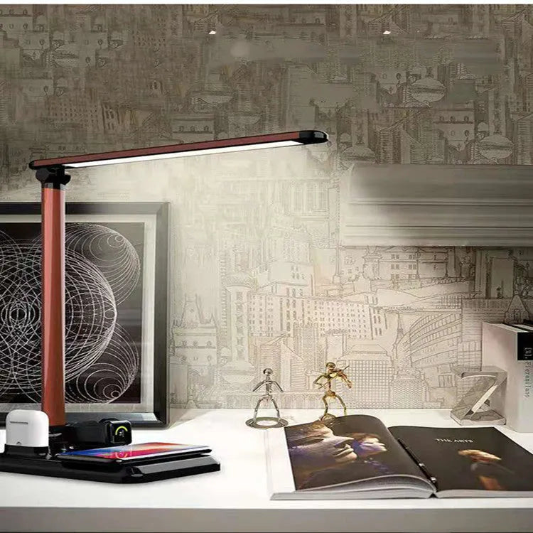 4-in-1 multi-function LED desk lamp with wireless charging pad and Type-C port in black or white