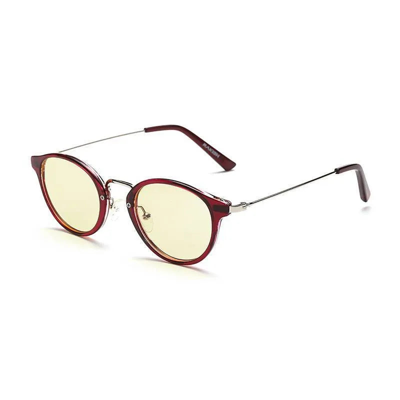 Anti-blue light literary glasses frame in PC material showing bright black, amber, purple, and purple leopard colour options.