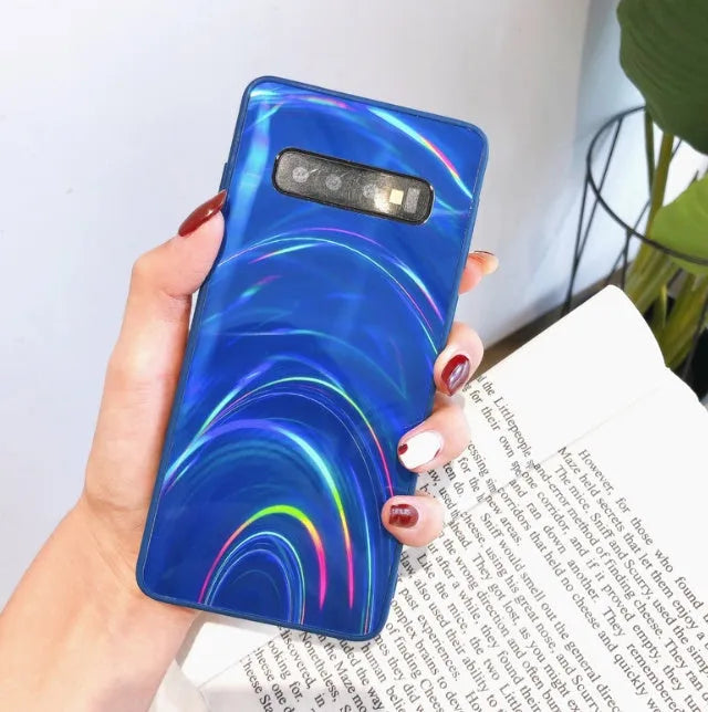 Marble design shockproof silicone phone case cover for Samsung Galaxy phones on a table.
