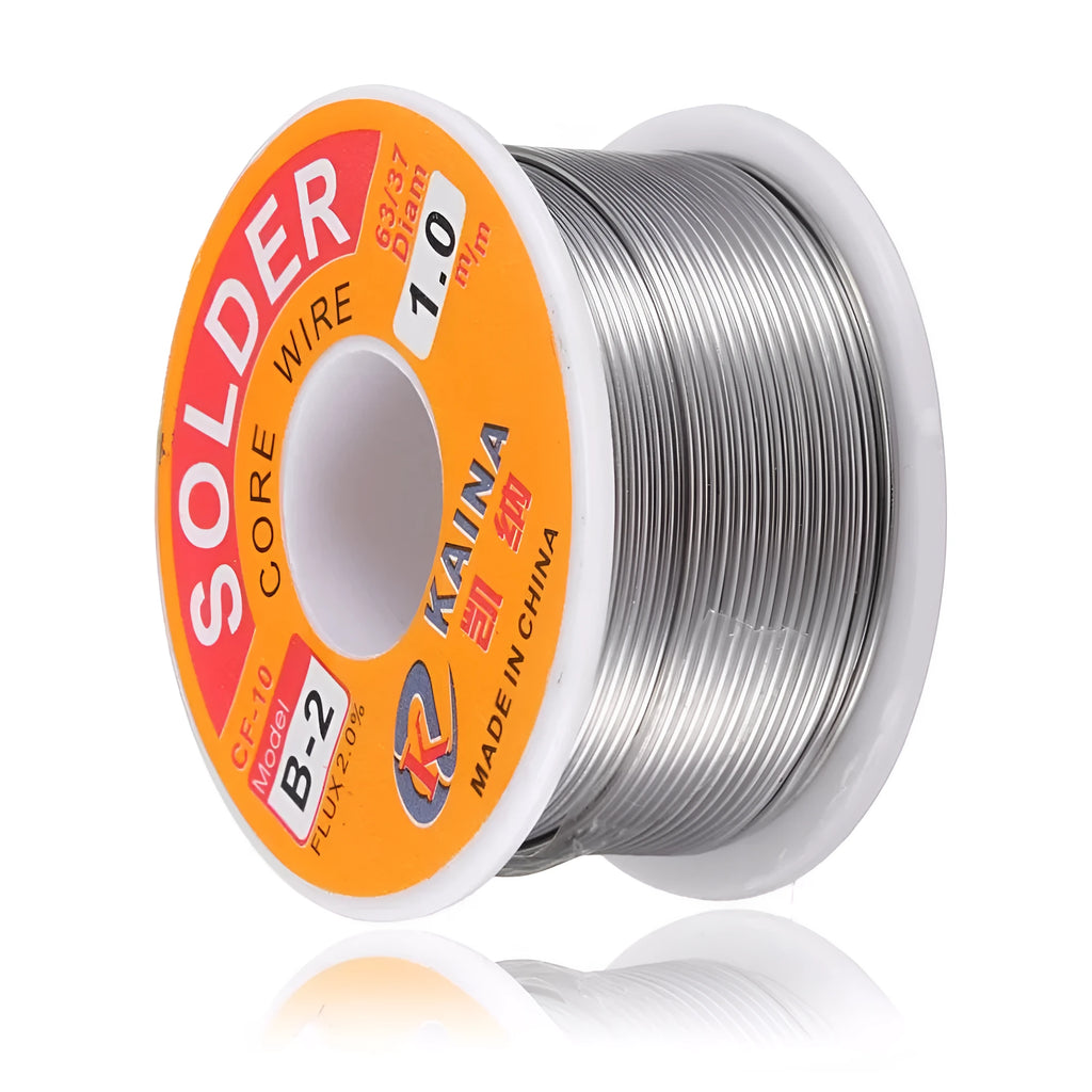 Kena no-lead solder wire 50g reel with 0.2% rosin flux core, available in 0.5mm to 1.0mm diameters