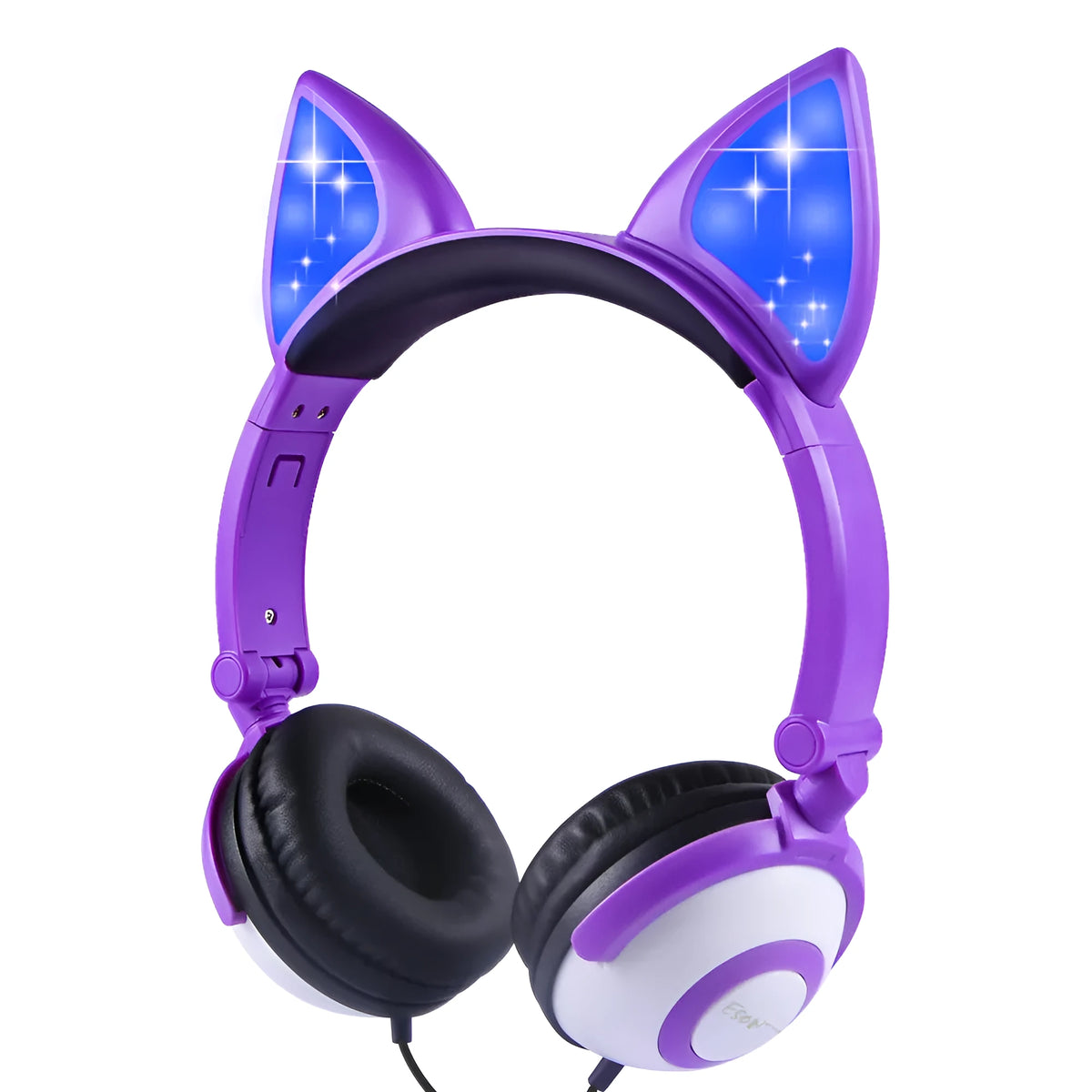 LED flashing cat ear headphones, wired 3.5mm over-ear headdress with 40mm speakers in peach pink or purple