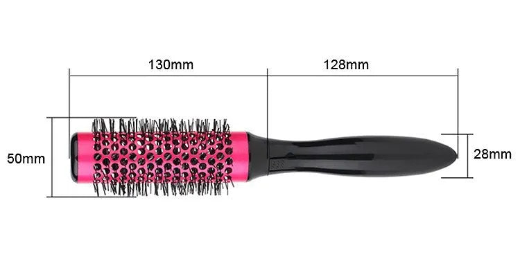 Set of six ceramic hair styling brushes in assorted colours with detachable handle and PVC carry bag