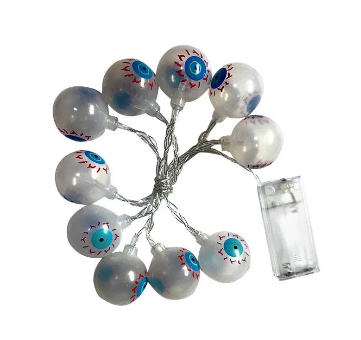 Halloween pumpkin and ghost LED string lights with battery pack and multiple pendant designs