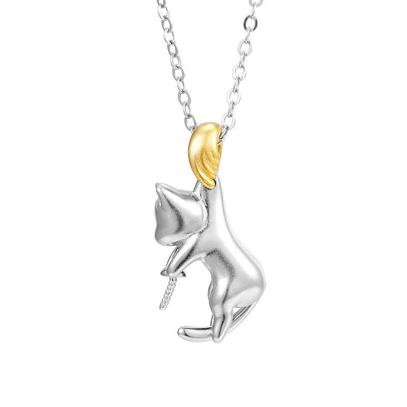 925 sterling silver clavicle chain necklace with cat charm pendant in electroplated finish
