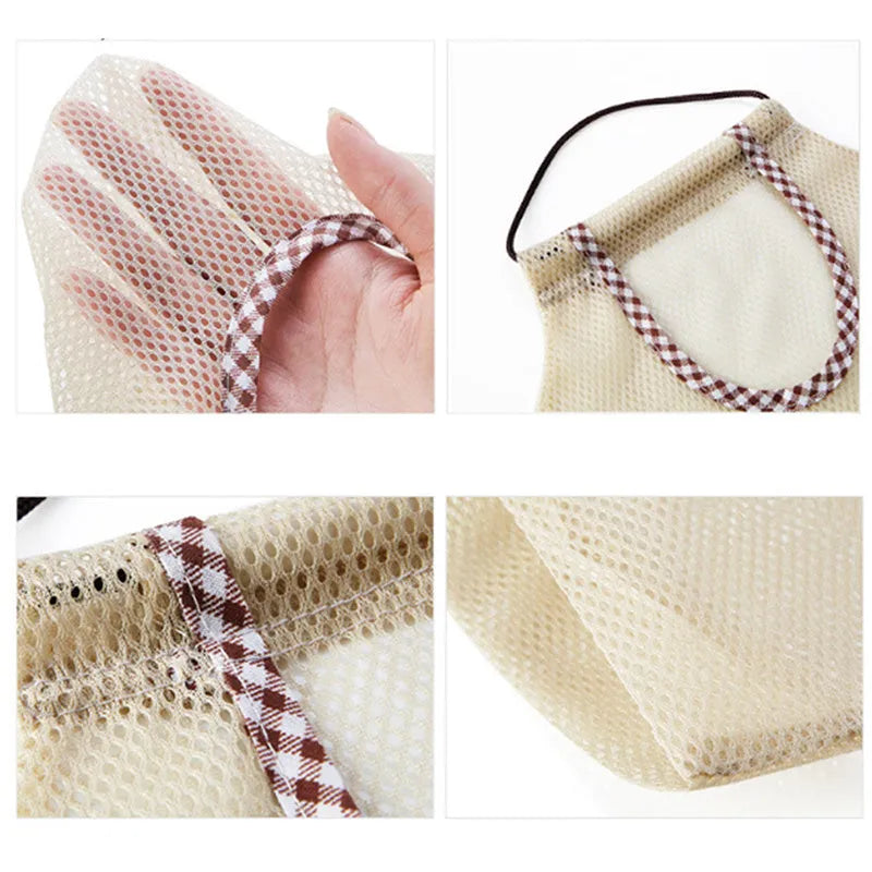 Beige plaid polyester mesh kitchen storage bag 26x29cm on wall hook