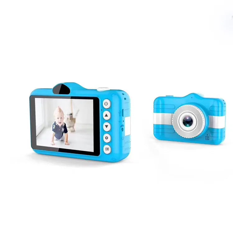 3.5 inch kids' digital camera with anti-fall silicone PC case, sky blue or pink, 117x72x25mm