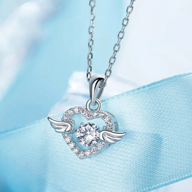 S925 sterling silver angel wings pendant with Swiss 4A zircon diamond, 17mm, silver colour, individually packed