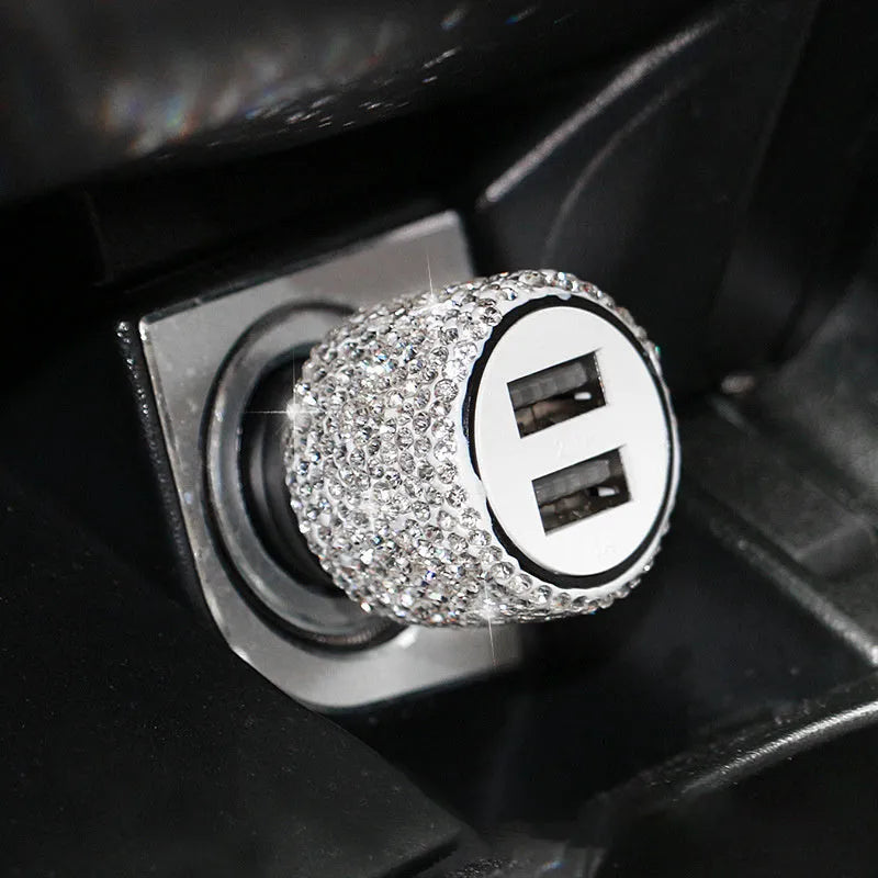 Diamond-textured car USB charger with two ports for vehicle cigarette lighter socket