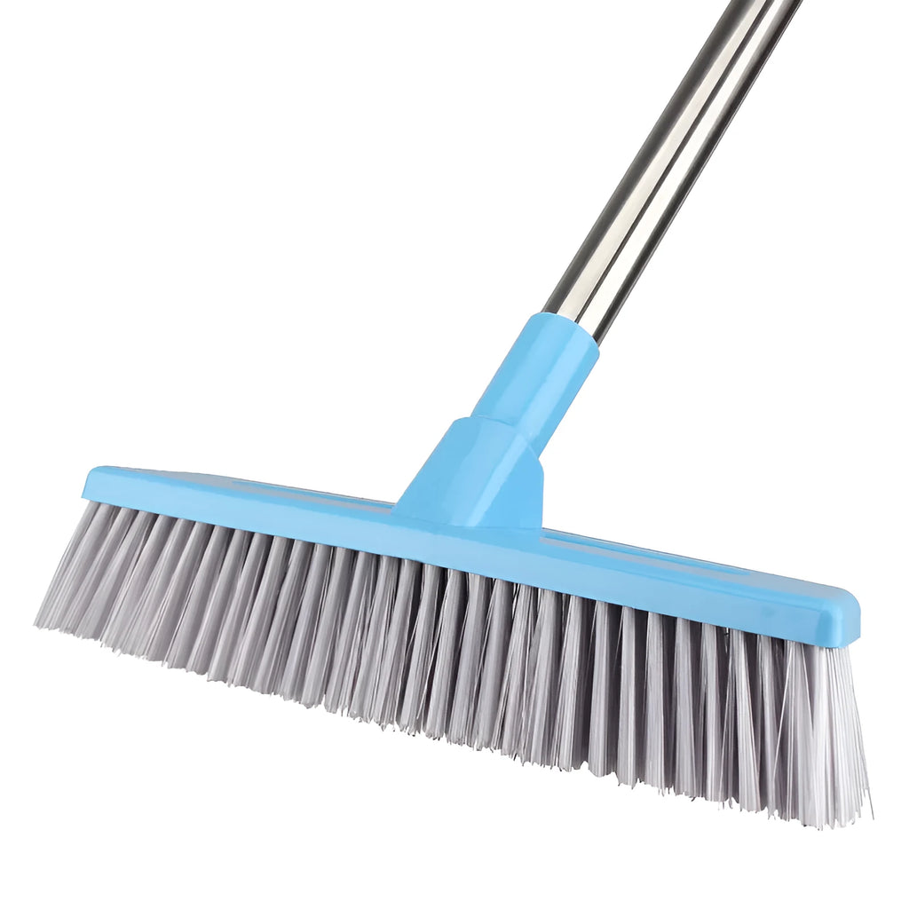 New extra long handle rubber bristles sweeper squeegee for pet cat dog hair fur broom in blue colour on indoor floor