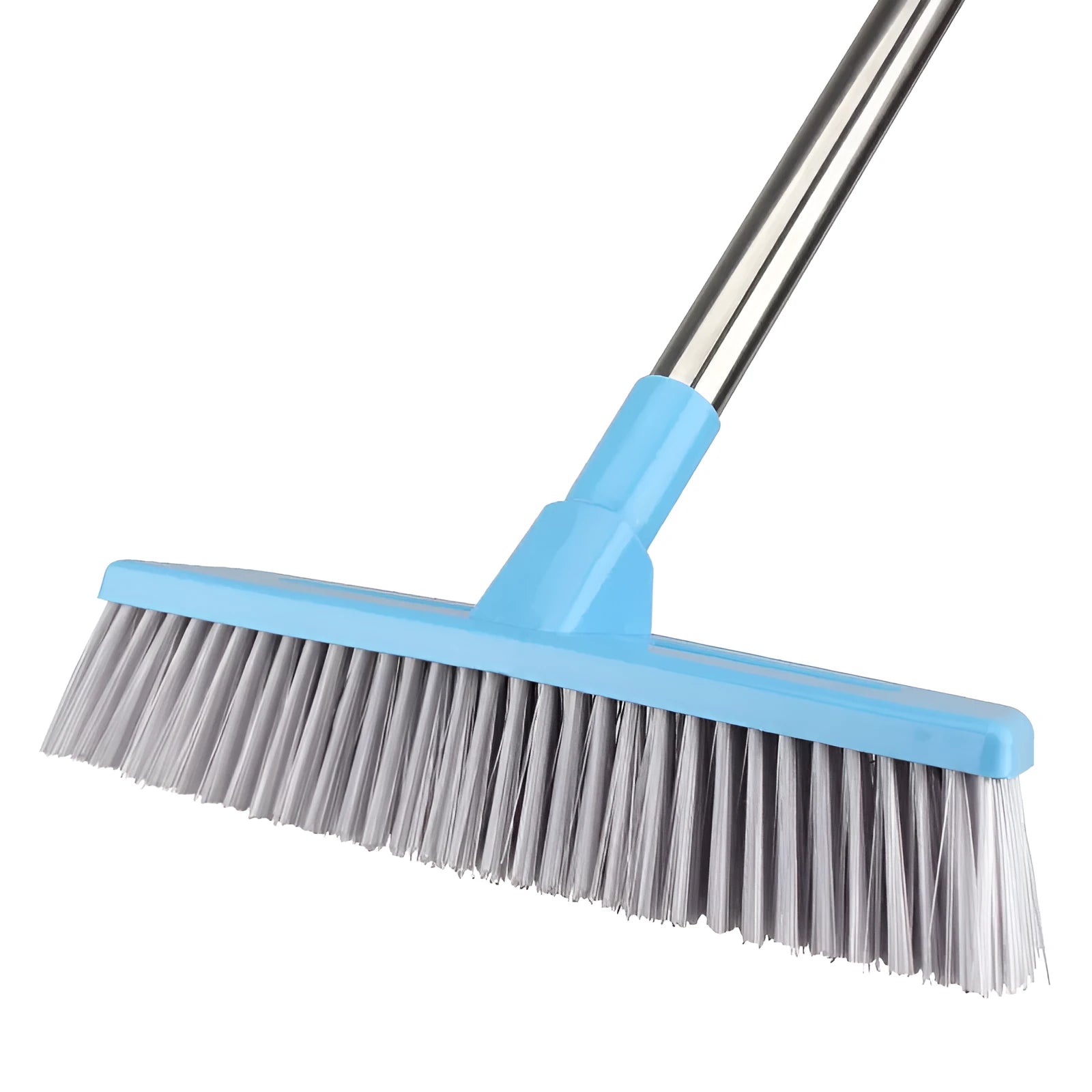 New extra long handle rubber bristles sweeper squeegee for pet cat dog hair fur broom in blue colour on indoor floor