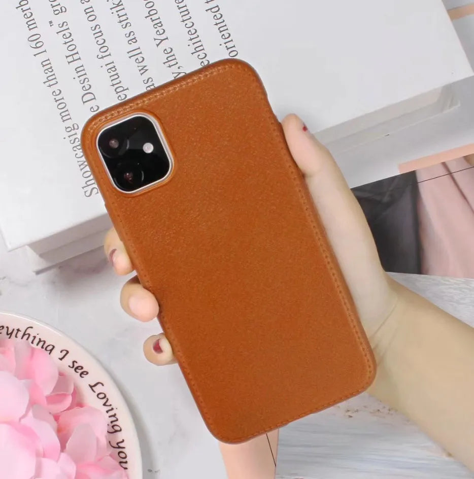 Leather finish TPU iPhone case in Black, Brown, Navy Blue or Wine Red with raised edges