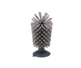 Grey rotating cup brush with dual heads and suction cups for wall mounting