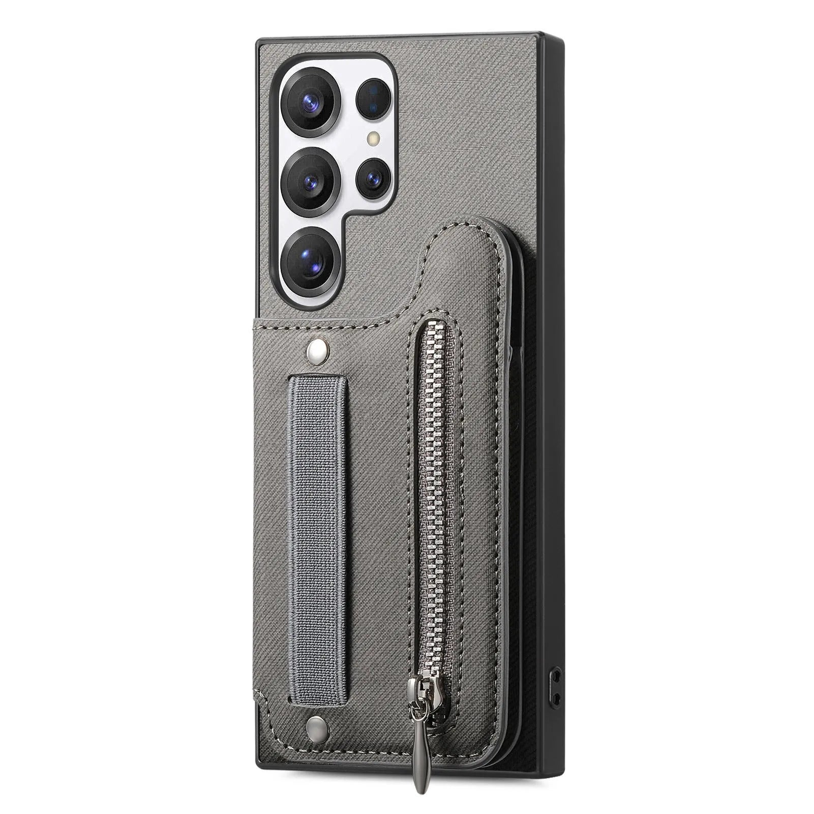 Wristband wallet card holder phone case in imitation leather with embossed finish for Samsung, featuring bracket and multiple colours