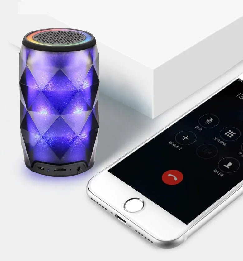 Black crystal diamond cut Coke can shaped lantern Bluetooth speaker with colourful starry sky lighting effect.