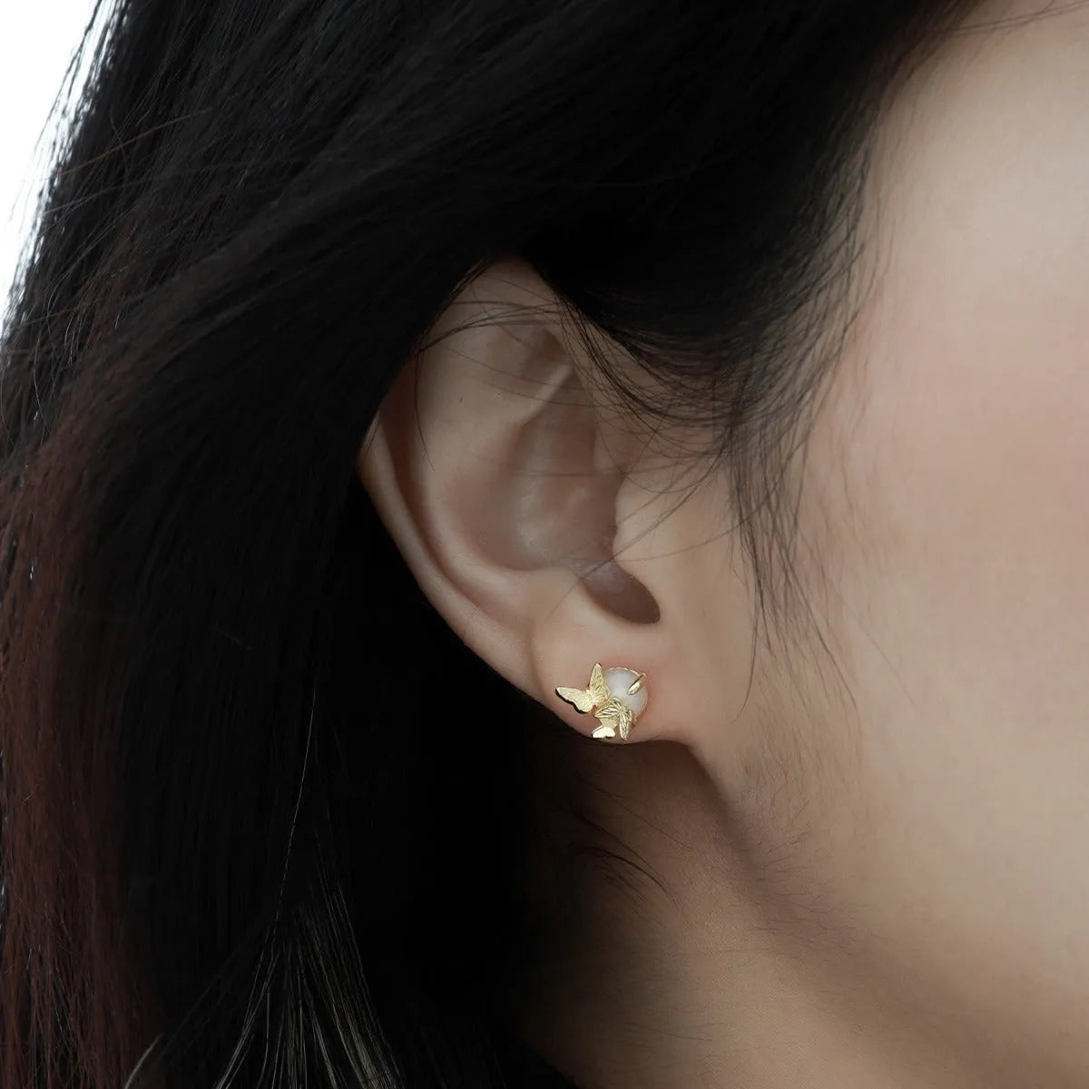 Butterfly ear studs in 925 silver with electroplated gold or white gold finish, animal zodiac modelling