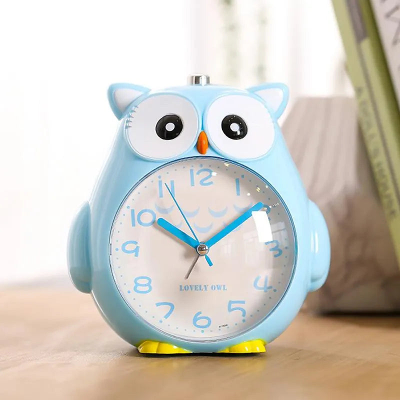 Children's owl cartoon alarm clock in plastic, 14 x 11.5 x 17.5 cm, available in pink, grey, green and blue