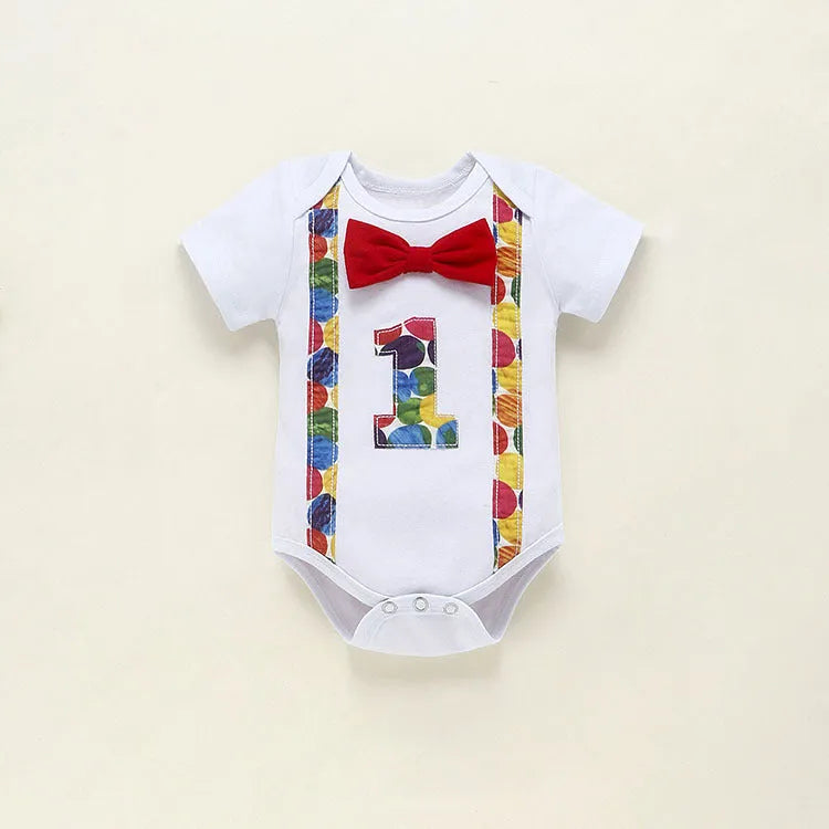 Cotton baby romper summer playsuit with shorts length in dinosaur blue, green or polka dot patterns