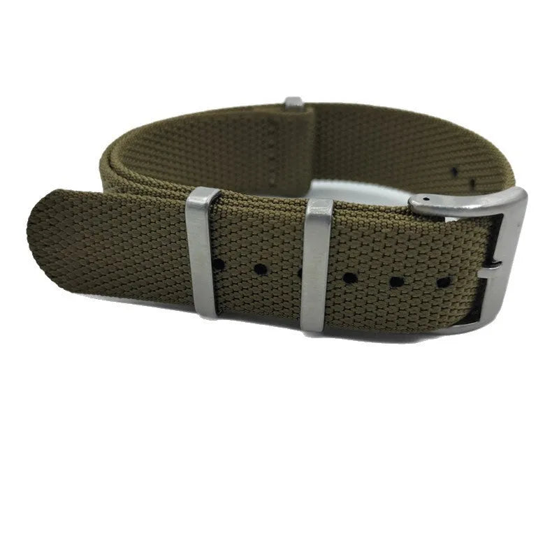 Nylon integrated replacement watch strap in Army Green colour showing the 20mm width.