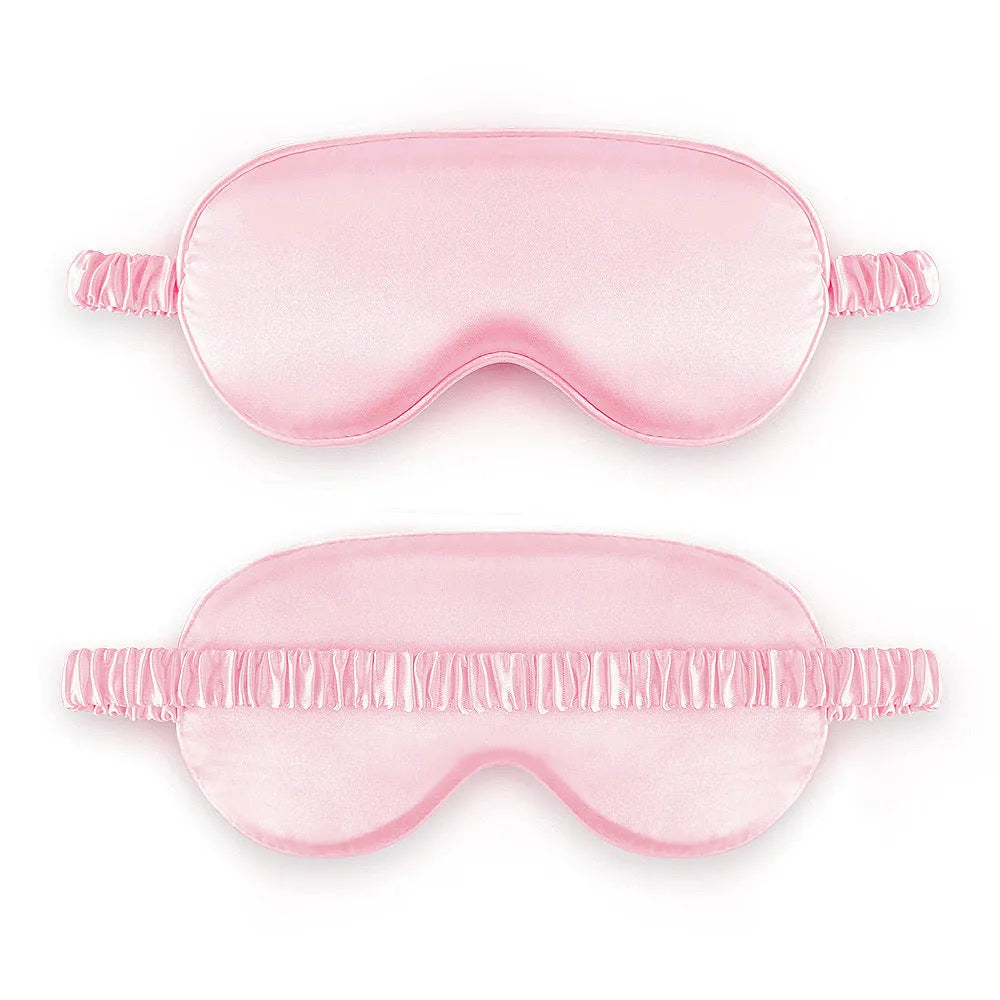 Double-sided silk-like eyeshade in rayon elastic satin shown in multiple colour options including black, beige, and wine red