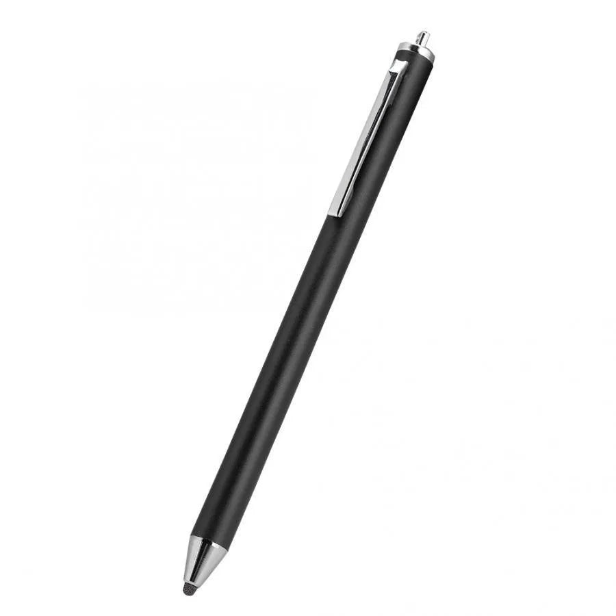 Black metal stylus with a fine 1.4mm tip for precise drawing on a smartphone screen.