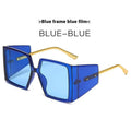 Large square frame sunglasses in black and grey lens, blue lens, champagne and white colour options