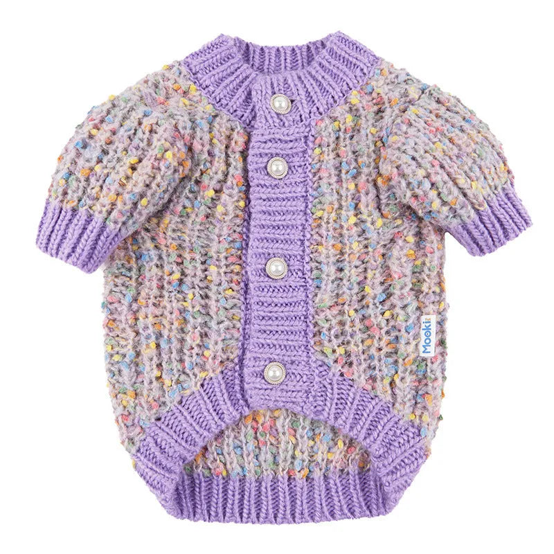 Purple dog sweater cardigan with textured soft glutinous bean design for XL and XXL breed dogs