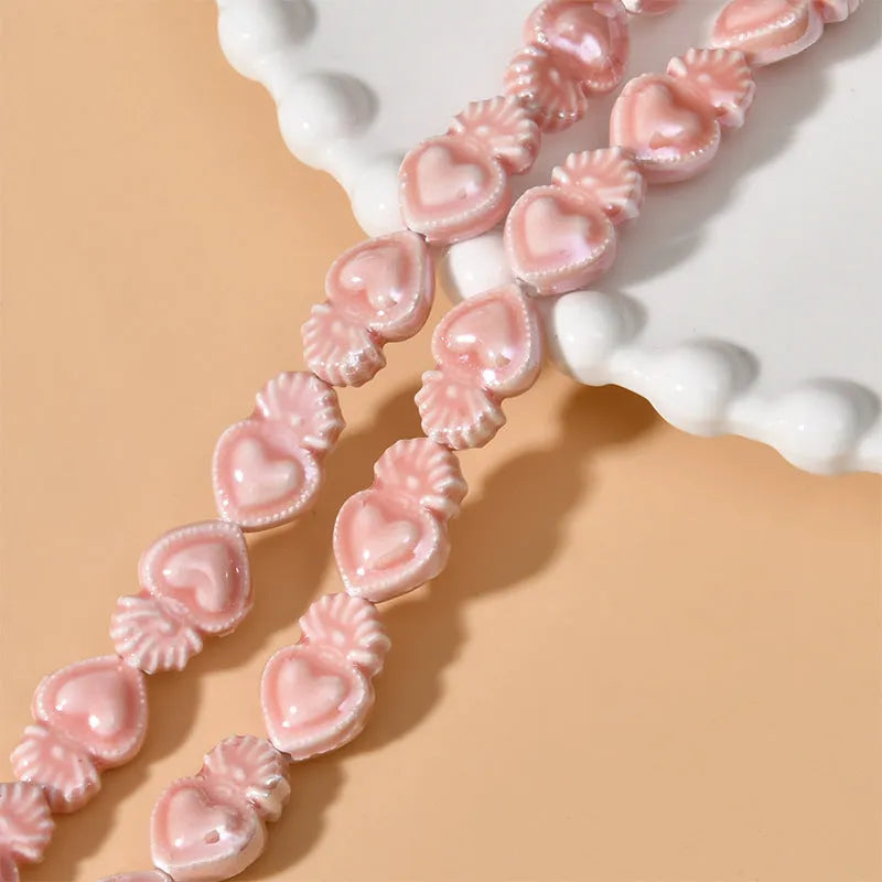Ceramic love heart small torch beads in multiple colours for jewellery making with straight holes