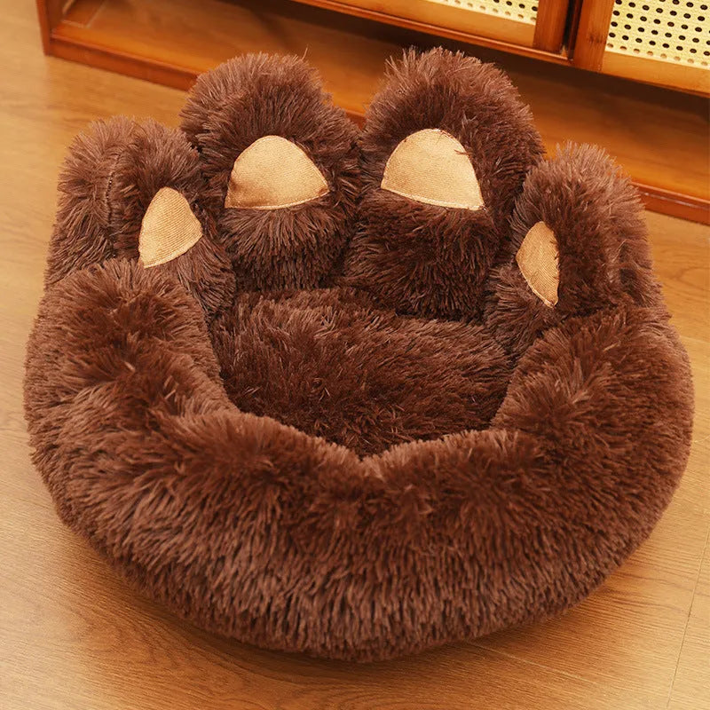 Plush thickened round pet bed in gray with soft cloth surface for dogs and cats, 50cm diameter