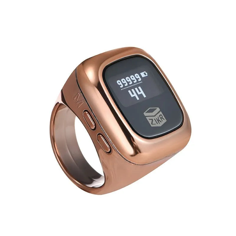Al-fatiha digital electronic wrist counter with display screen shown in multiple colour options.