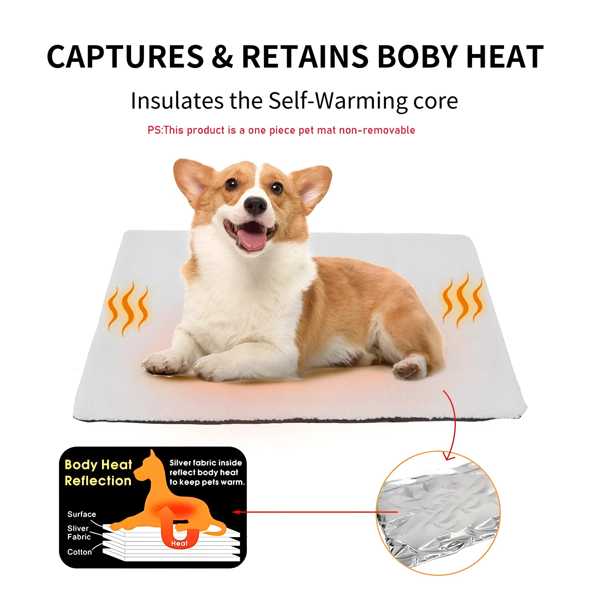 Grey self-heating plush pet bed blanket for cats on wooden floor