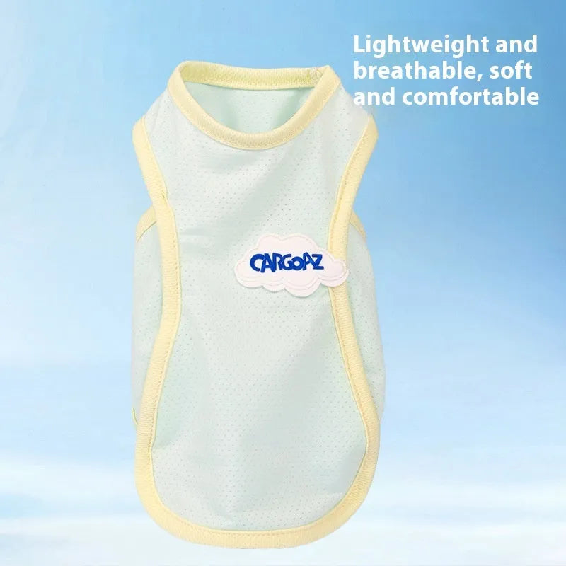 Grass green sleeveless vest for a cat, made from thin polyester fabric with a sporty fit.