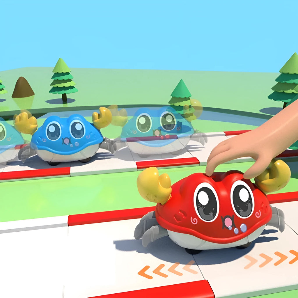 Running bubble crab toy car in red, ABS body, battery-free double loop walking, indoor outdoor toy for ages 3+