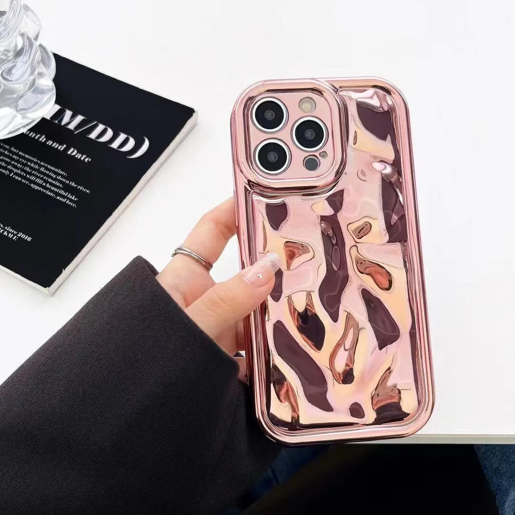 All-inclusive electroplated meteorite pattern TPU phone case for iPhone, shown in black, silver, blue, purple, and rose gold.