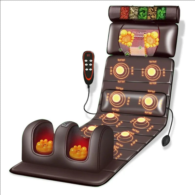 Full body automatic massager with diamond-pattern artificial leather mattress and handheld wired control