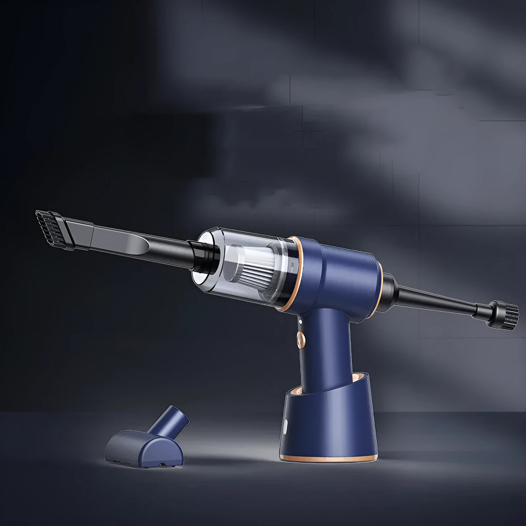 Portable hand-held vehicle vacuum cleaner in blue with accessories, 8000mbar suction, ABS body