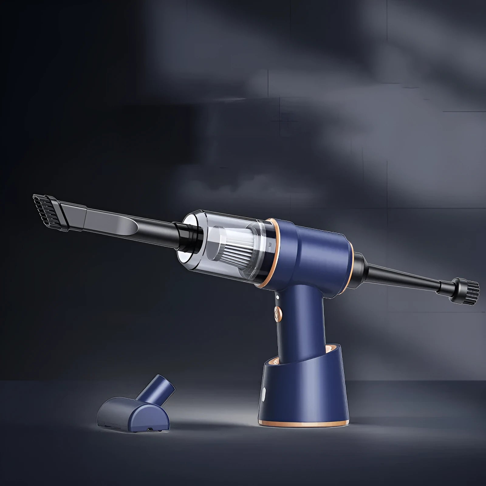 Portable hand-held vehicle vacuum cleaner in blue with accessories, 8000mbar suction, ABS body