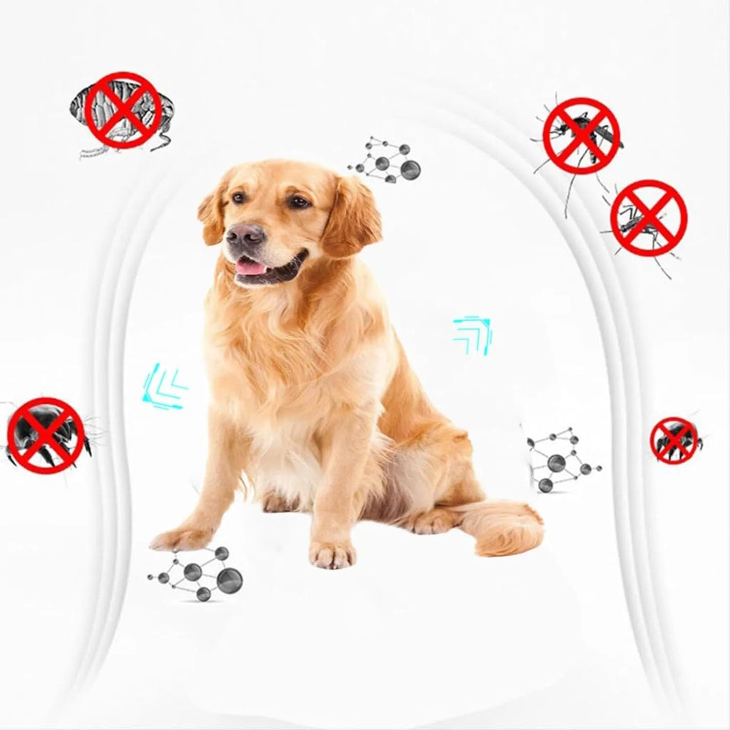 Small white double-sided plastic flea comb for dogs and cats on a blue background.