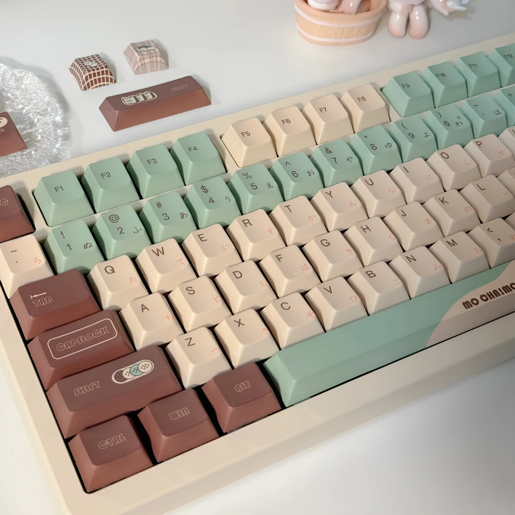 Craft Key CAP ergonomic mechanical keyboard keycaps in Matcha Theme colour with sublimation design.