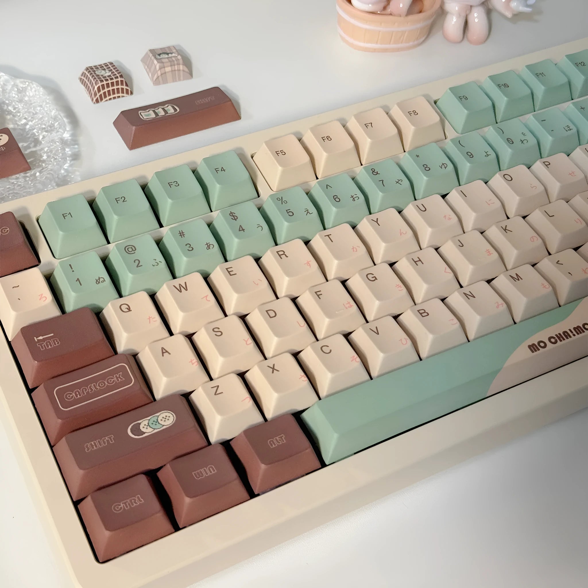 Craft Key CAP ergonomic mechanical keyboard keycaps in Matcha Theme colour with sublimation design.