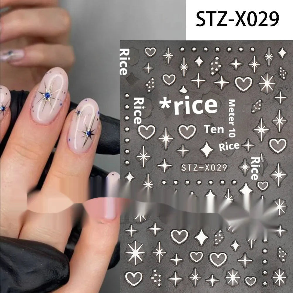 Black and silver striped cartoon pattern nail stickers with plastic application tool