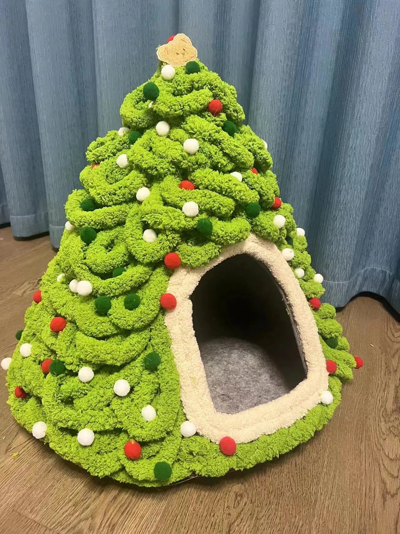 Grey handmade felt cone cat house with enclosed tent design for indoor cats
