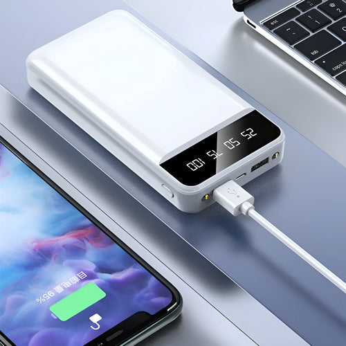 20000mAh polymer power bank with multi USB ports in black white pink blue colour options