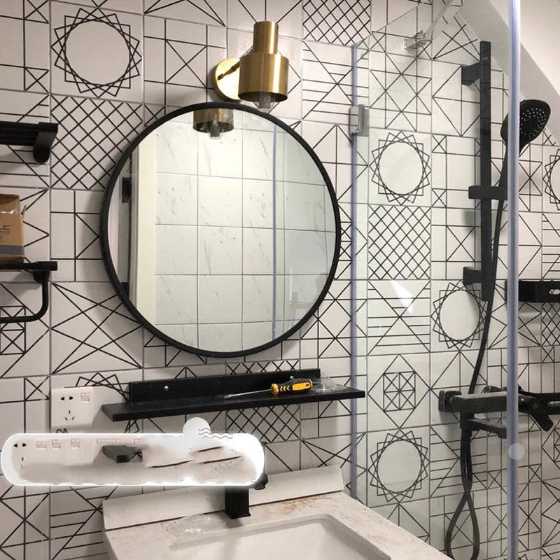 Round iron bathroom wall mirror in black, gold, or white, 30cm or 60cm diameter.